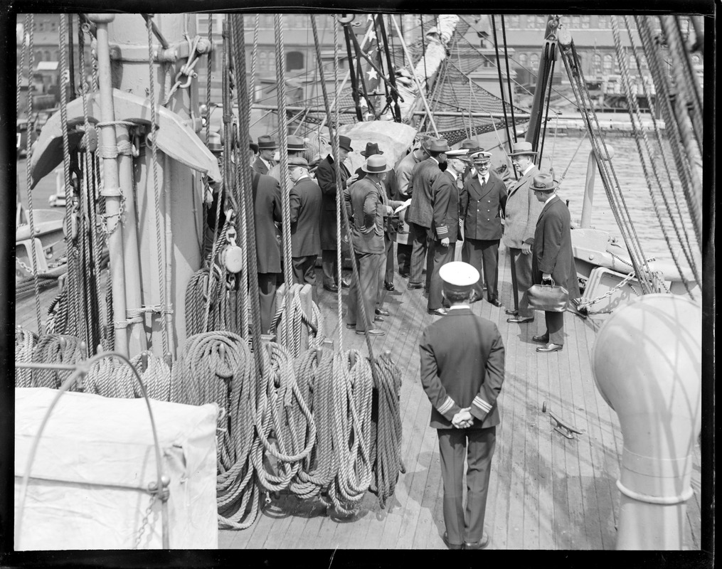 Secretary of the Navy Wilbur aboard training ship Nantucket while on