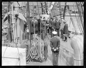 Secretary of the Navy Wilbur aboard training ship Nantucket while on inspection tour of Navy Yard