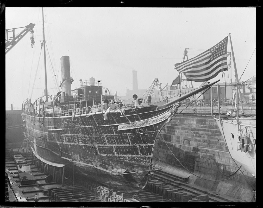 Iron hull plating on the President's yacht Mayflower exposed at Charlestown Navy Yard