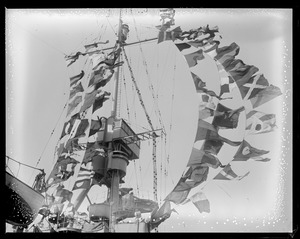 USS Raleigh drying her flags, at Navy Yard