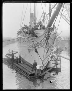 President's yacht, Mayflower in dry dock at South Boston