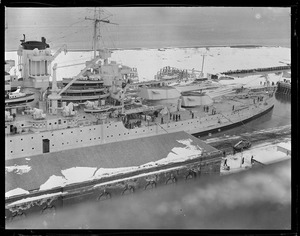 Stern of the USS Idaho, in drydock (right side of panorama)