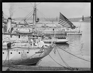 Stern of naval ship docked at Navy Yard (probably part of 3 negative panorama)