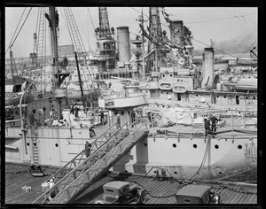 Naval ship docked at Navy Yard (probably part of 3 negative panorama)