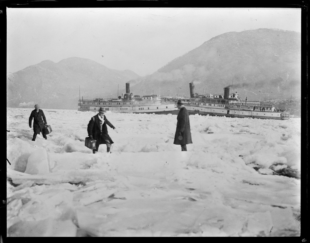 Steamers iced in on the Hudson River