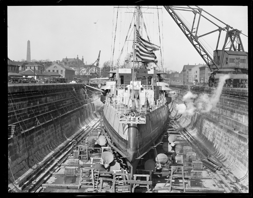 Navy Yard dry dock showing USS Milwaukee