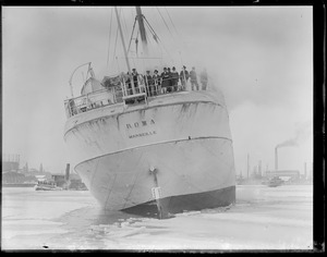 SS Roma arrives in Boston after fighting winter gales along the coast. Sailor boys arrive at the Navy Yard and are allowed a few days leave.