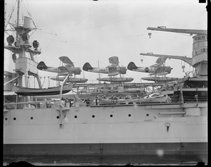 Seaplanes on catapults aboard the USS Texas
