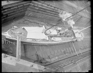 Overhead view of the President's yacht Mayflower' while in drydock at South Boston