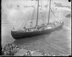 Schooner George B. Cluett going north from T-wharf