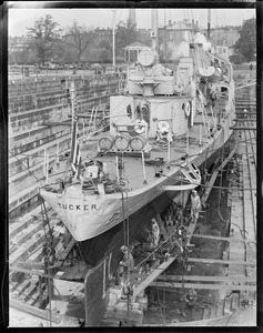 Coast guard destroyer USS Tucker in Navy Yard drydock