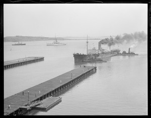 SS West Hika' with tug boats. South Boston. Coast Guard Mohave is just beyond - she rescued her.