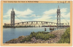 Train crossing Cape Cod Canal on railroad bridge