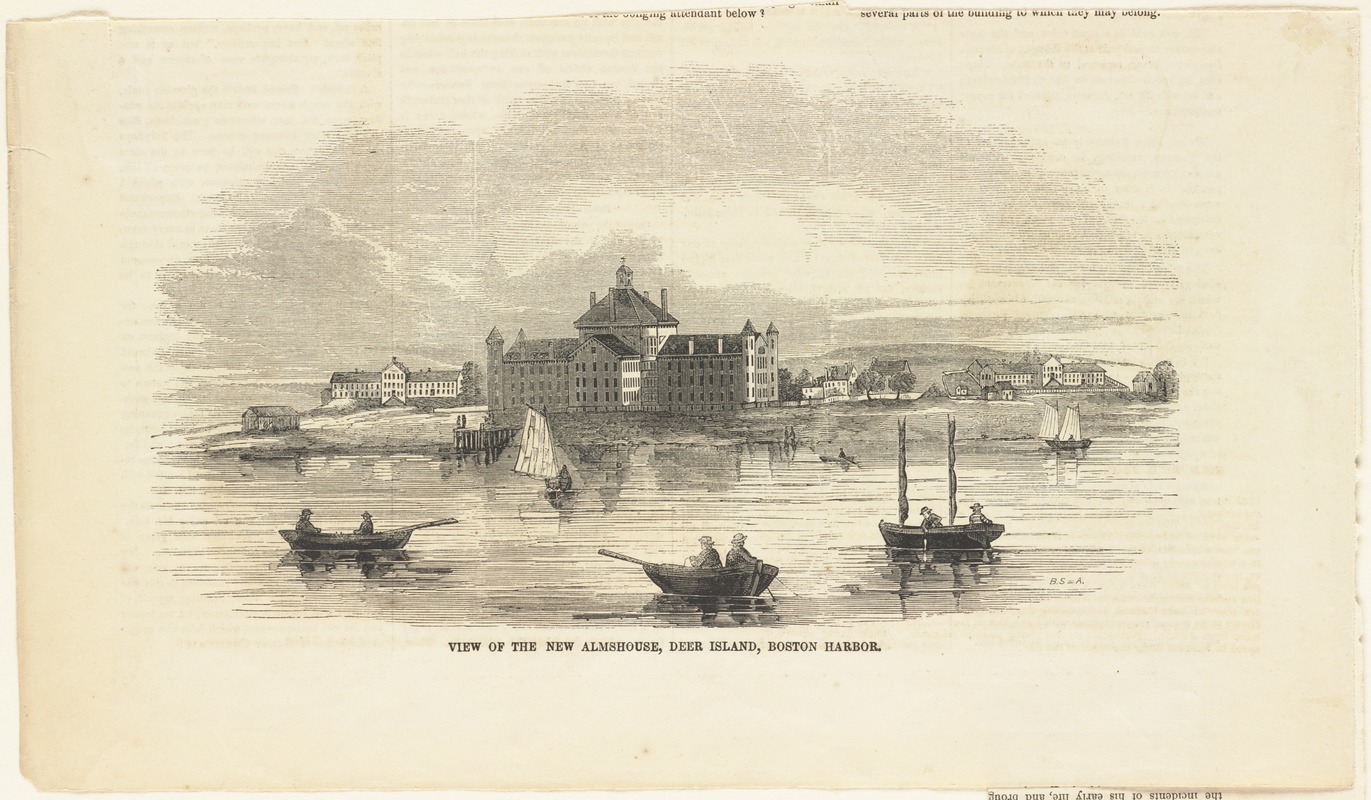 View of the new almshouse, Deer Island, Boston Harbor