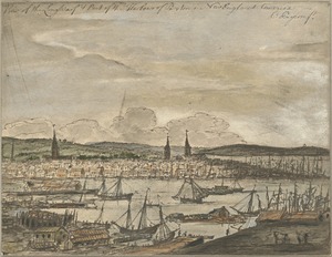 View of the Long Warf & port of the harbour of Boston in New England America