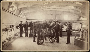 Gaitlin gun and crew. U.S.R. [United States receiving] ship "Wabash." U.S. navy yard, Boston, Mass.