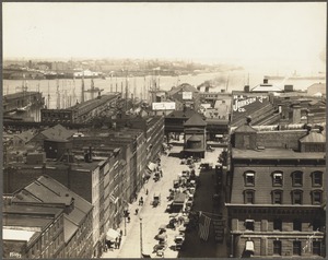 Lower State Street, ferry and harbor from Board of Trade building, August 19, 1908