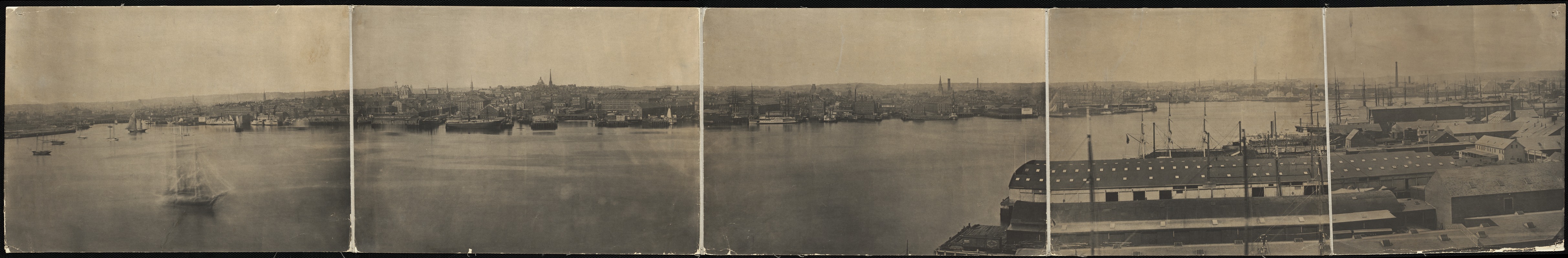 Photographic panorama of the waterfront of Boston, from East Boston