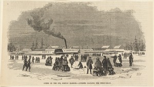 Scene on the ice, Boston Harbor -- citizens hauling the ferry-boat