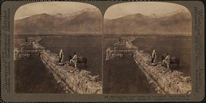 Mantinea's many towered wall and scene of Theban victory, W.S.W. to mts., Greece