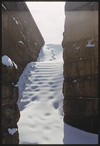 Flight of stairs covered in snow, Jamaica Plain, Massachusetts