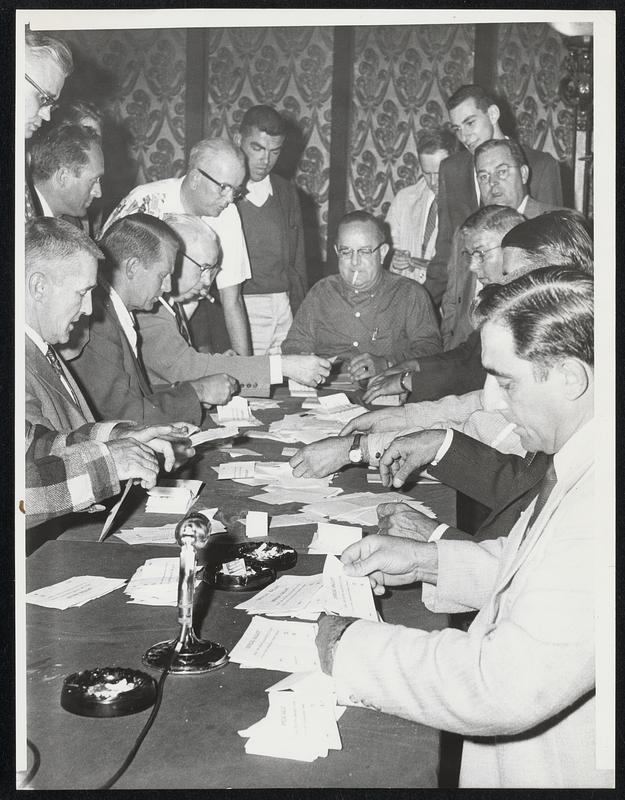 Vote To Accept Pay Boost Offer. A 15-man committee of the striking employes of the Eastern Massachusetts Street Railway Co., count ballots at a Boston, Mass., hotel tonight (June 2). The vote was 511 to 398, William McNeil, union secretary-treasure, announced the results, adding: “This settlement will not be complete unless reduced to writing and signed by both parties to the agreement. Labor Unions Bus.