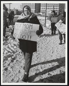 Ellen Brook visiting Boston from Columbia Miss. is joining the anti Vietnam as anti draft demonstration outside of B. Army Base