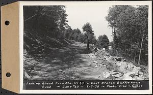 Contract No. 60, Access Roads to Shaft 12, Quabbin Aqueduct, Hardwick and Greenwich, looking ahead from Sta. 11+45, Greenwich and Hardwick, Mass., Jul. 7, 1938