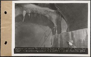 Contract No. 17, West Portion, Wachusett-Coldbrook Tunnel, Rutland, Oakham, Barre, bottom of Shaft 6, showing section broken out of tunnel roof, looking east, Quabbin Aqueduct, Rutland, Mass., Jan. 13, 1938