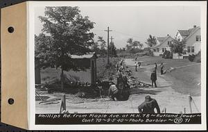 Contract No. 70, WPA Sewer Construction, Rutland, Phillips Road from Maple Avenue at manhole 7B, Rutland Sewer, Rutland, Mass., Sep. 5, 1940