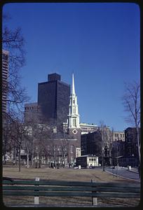 Boston Common, Park Street Church and Park Street station entrance in background