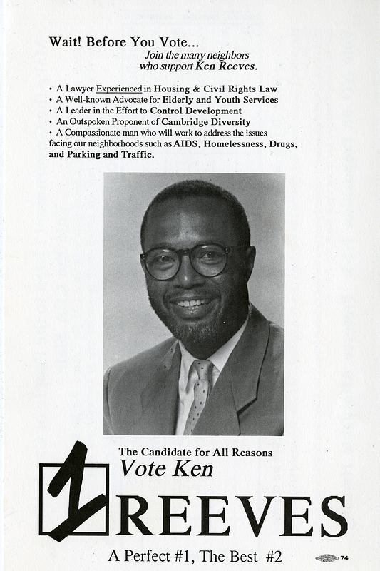 Vote Ken Reeves flyer, circa 1989