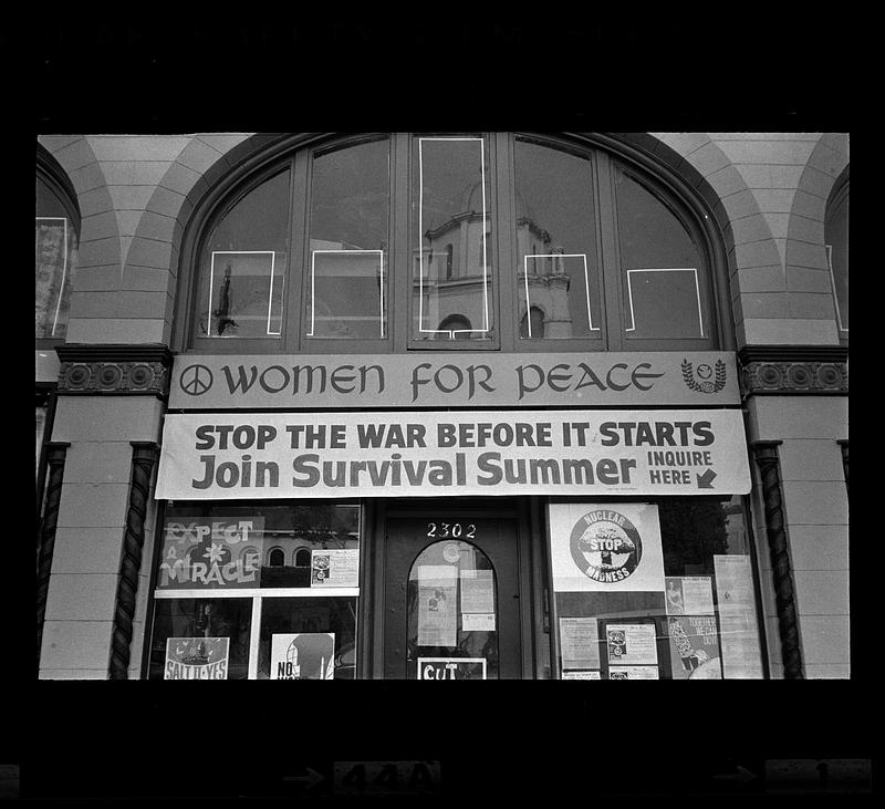 Women For Peace "Survival Summer" storefront, Boston