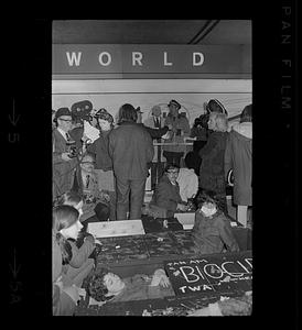 Earth Day demonstration (note coffins), Logan Airport