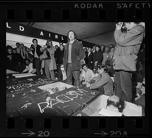 Earth Day demonstration (note coffins), Logan Airport