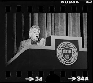 Leonard Bernstein rehearses a speech at Harvard's Sanders Theatre, Cambridge