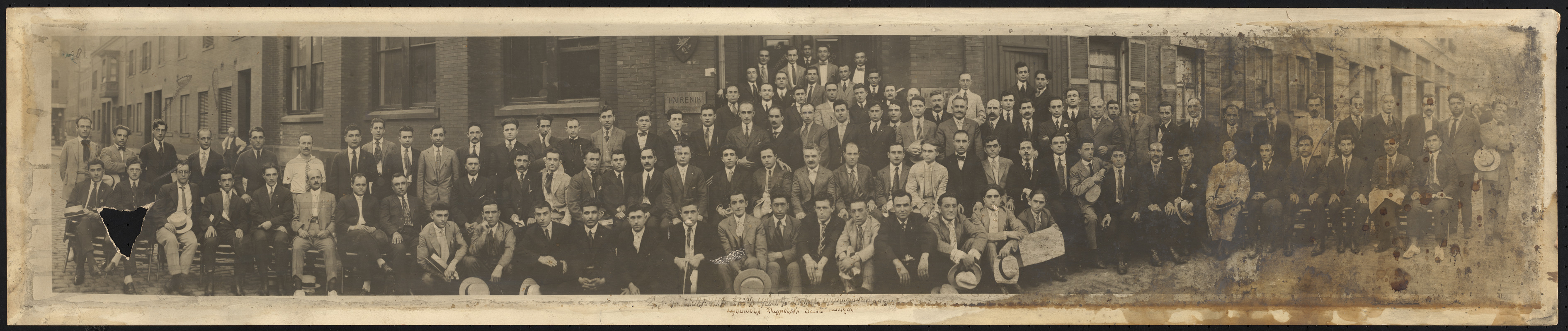 The delegates of the A.R.F. (Armenian Revolutionary Federation) America 26th convention in front of the Hairenik House in Boston