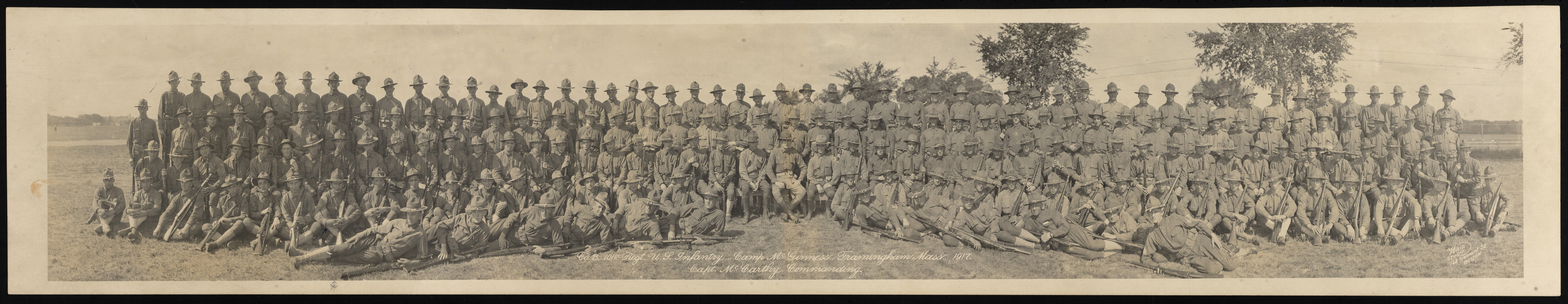 Co. B, 101st Regt. U.S. Infantry, Camp McGinness, Framingham Mass, 1917. Capt. McCarthy commanding