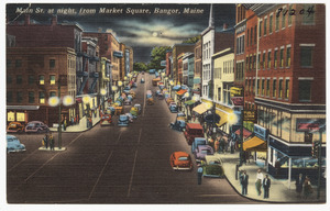 Main St. at night, from Market Square, Bangor, Maine