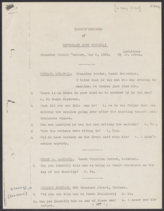 Sacco-Vanzetti Case Records, 1920-1928. Defense Papers. "Identification of Defendant Bert Vanzelli," May 6, 1920. Box 3, Folder 19, Harvard Law School Library, Historical & Special Collections