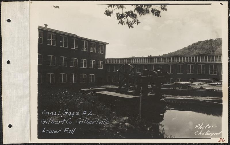 Gilbert Co., canal gage #2, lower fall, Gilbertville, Hardwick, Mass., Jun. 8, 1928