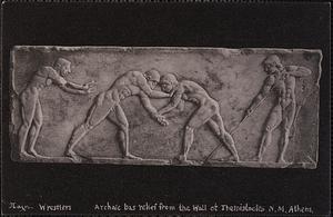 Παλη. Wrestlers, Archaïc bas relief from the wall of Themistocles, N. M. Athens