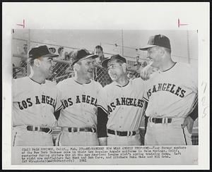 Ex-Yankees Now Wear Angels Uniforms--Four former members of the New York Yankees pose in their Los Angeles Angels uniforms in Palm Springs, Calif. Yesterday during picture day at the new American League club’s spring training camp. Left to right are outfielders Ken Hunt and Bob Cerv, and pitchers Duke Maas and Eli Grba.