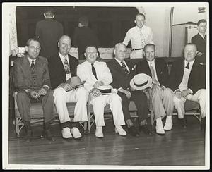 Noted Republicans who attended the Moonlight Sail recently. Left to right: Councillor Robert Gardiner Wilson, Judge Frankland Miles, Rep. Abraham I. Zimon, Ex-Mayor Malcolm E. Nichols, Ex-Rep. Clayton L. Harvey and Ex-Rep. Stephen C. Sullivan.