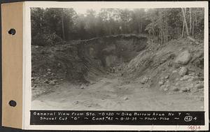 Contract No. 45, Exploration by Shovel Cuts of Borrow Areas for Main Dam and Dike, Belchertown, Enfield, Ware, general view from Sta. -0+20, dike borrow area no. 7, shovel cut "G", Belchertown, Mass., Sep. 10, 1934