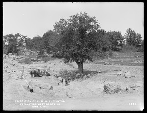 Relocation Central Massachusetts Railroad, excavating west of station 89, Clinton, Mass., Jun. 2, 1902