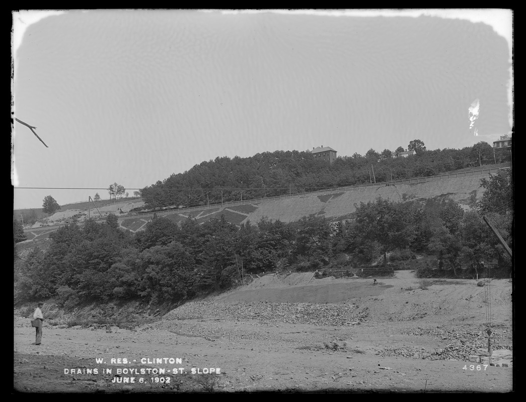 Wachusett Reservoir, drains in Boylston Street slope, Clinton, Mass., Jun. 6, 1902