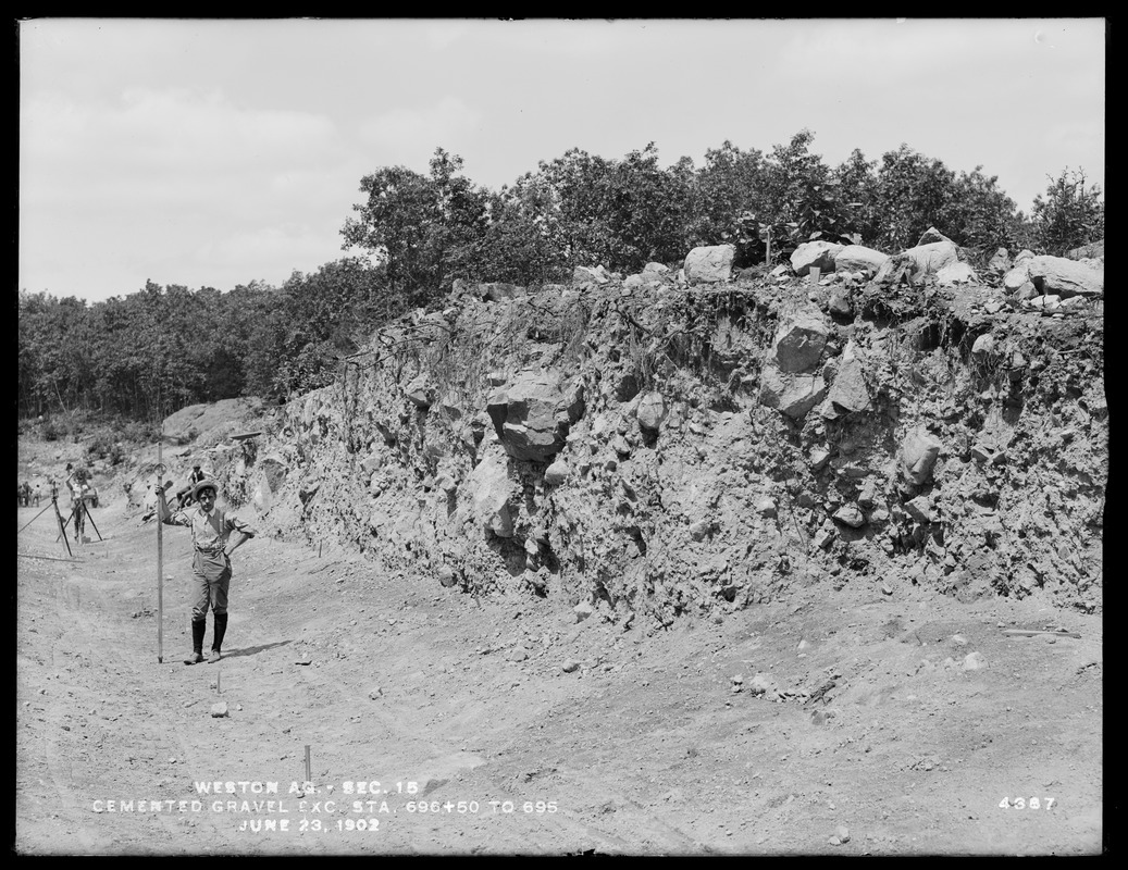 Weston Aqueduct, Section 15, cemented gravel excavation, stations 696+50 to 695, Weston, Mass., Jun. 23, 1902