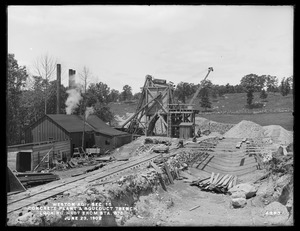 Weston Aqueduct, Section 15, concrete plant and aqueduct trench, looking westerly from station 678, Weston, Mass., Jun. 23, 1902