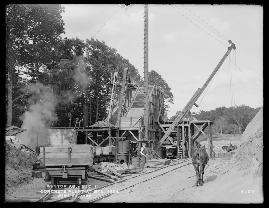 Weston Aqueduct, Section 11, concrete plant, at station 440±, Wayland, Mass., Jun. 23, 1902
